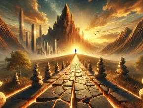 DALL·E 2025 02 09 11.20.07 A powerful and symbolic landscape portraying Why Pain is the Unseen Architecture of Success. In the foreground a rugged pathway filled with broken
